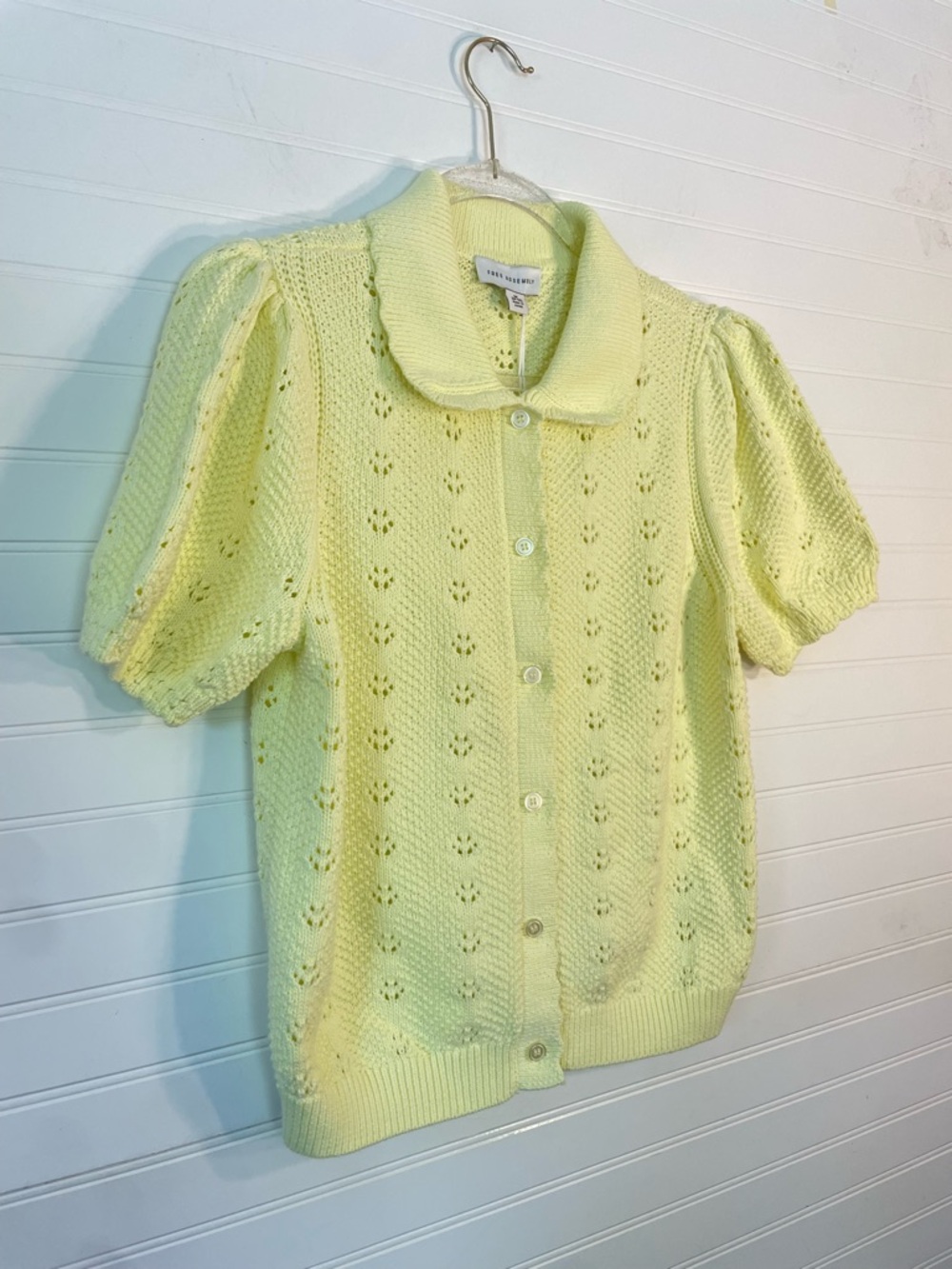 Free Assembly Cottage Yellow Pointelle Peterpan Collar Cardigan Cottagecore XS - Picture 6 of 8